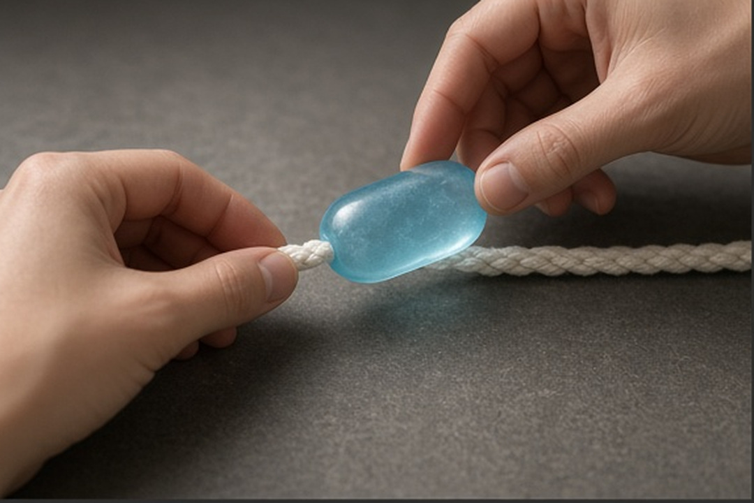 A luminous translucent capsule passed through warm studio light