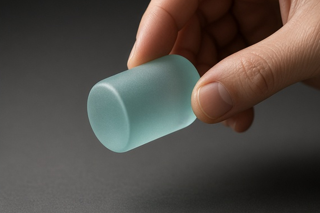 Persimmon capsule held at a questioning angle