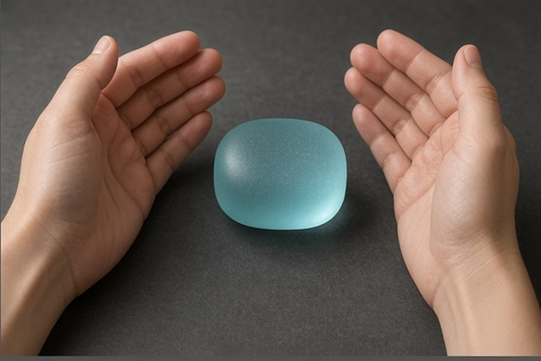 Two sets of hands listening across a calm graphite surface
