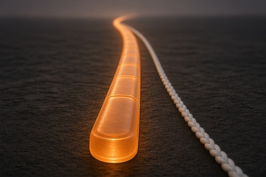 A final translucent capsule continuing along a braided line
